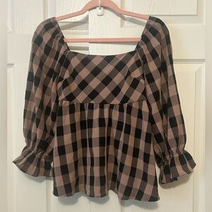 Entro Black and Tan Plaid Blouse